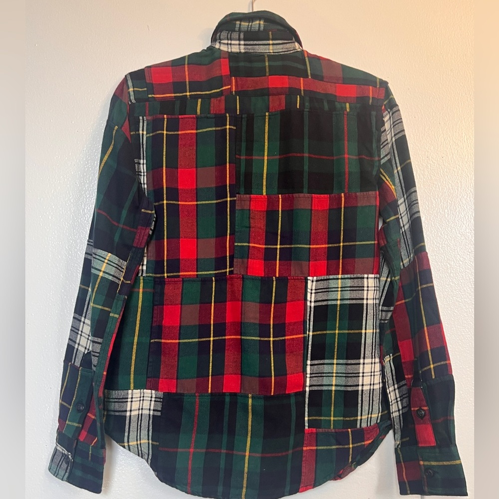 Women's patchPlaid Button Down Shirt - Red, Green, Black - Picture 8 of 14